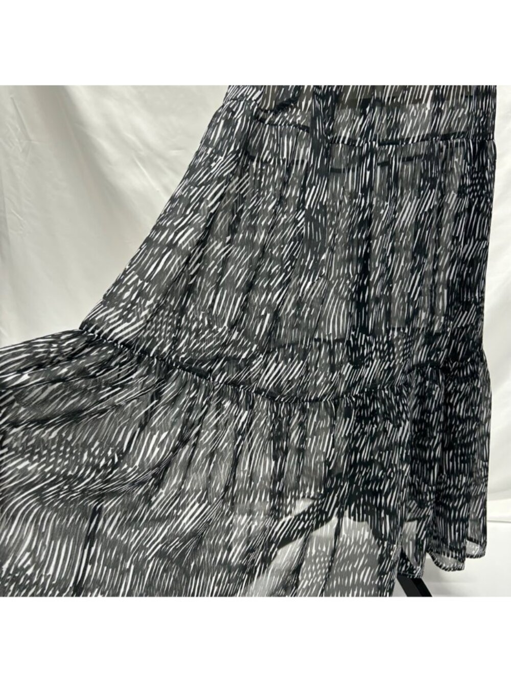 Sheer Black/Gray Tiered Maxi Dress By Simply Vera Small Belt Keyhole - Picture 8 of 16